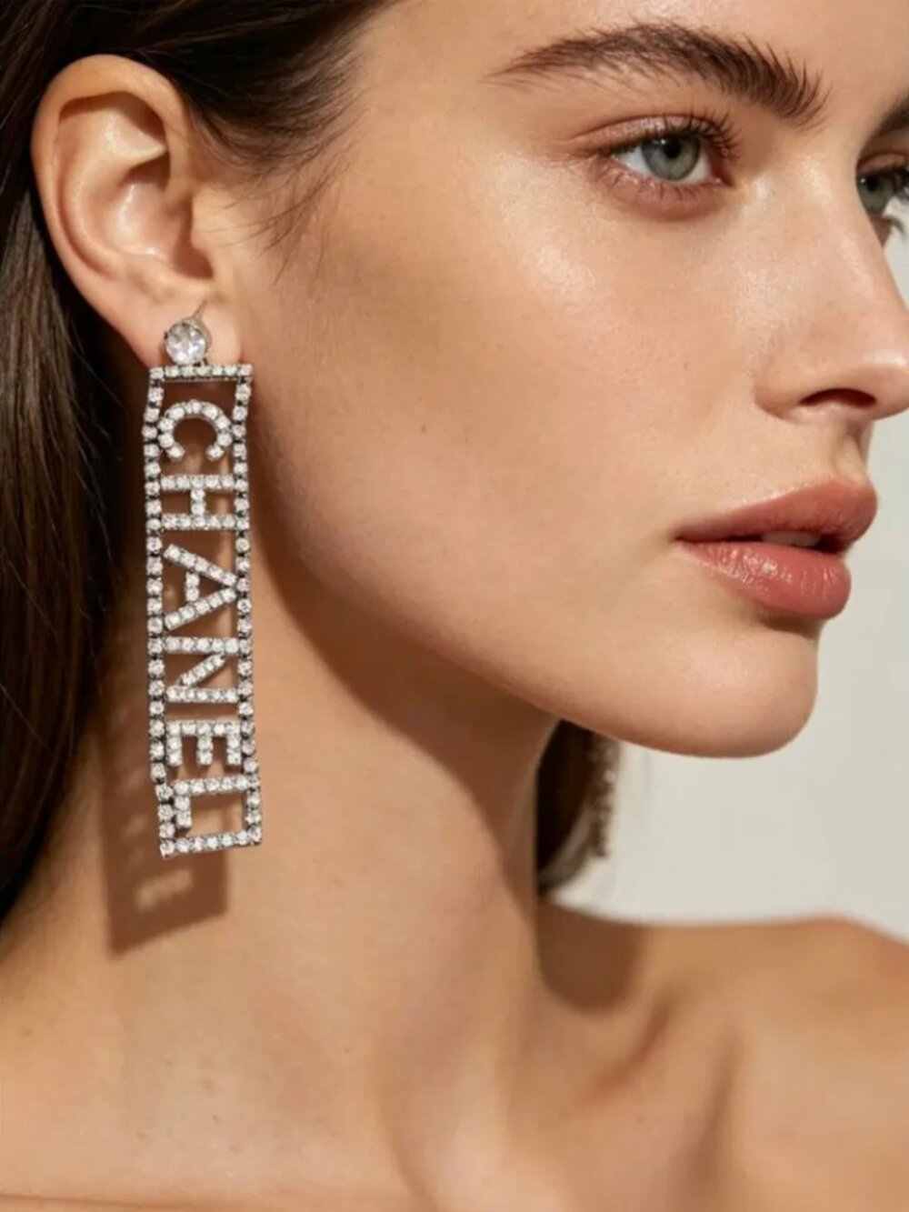 Chanel Strass Logo Letter Earring